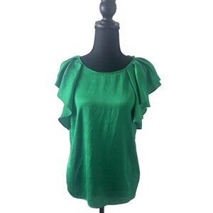 Worthington Women’s‎ Size P/M Short Ruffle Sleeve Kelly Green Blouse